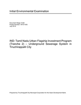 Tamil Nadu Urban Flagship Investment Program (Tranche 2) – Underground Sewerage System in Tiruchirappalli City