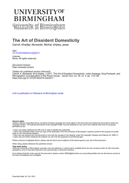 University of Birmingham the Art of Dissident Domesticity