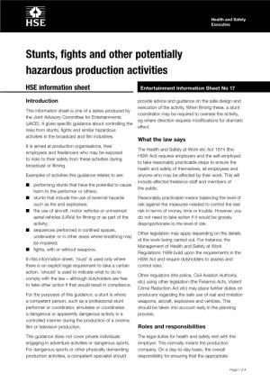 Stunts, Fights and Other Potentially Hazardous Production Activities