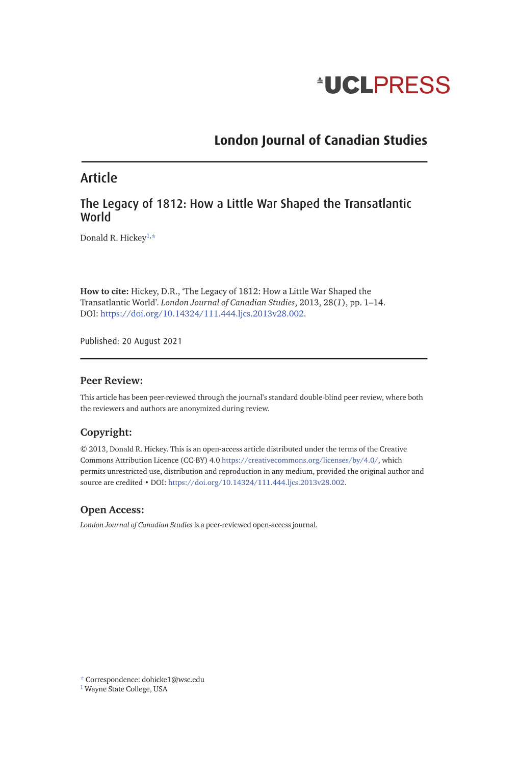 Article London Journal of Canadian Studies