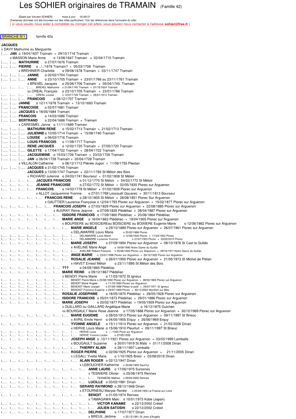 Les SOHIER Originaires De TRAMAIN (Famille 42)