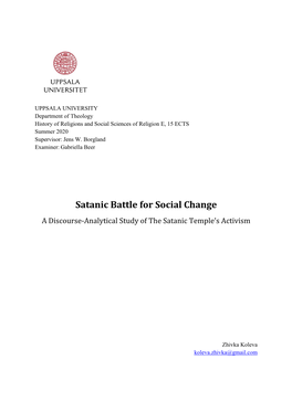 Satanic Battle for Social Change a Discourse-Analytical Study of the Satanic Temple’S Activism