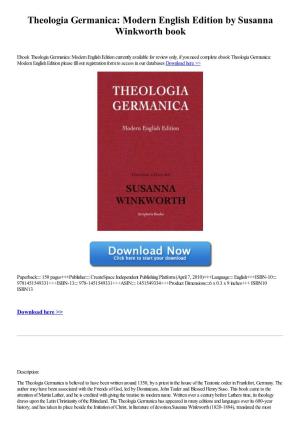 Theologia Germanica: Modern English Edition by Susanna Winkworth Book