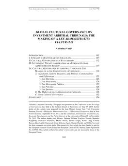 Global Cultural Governance by Investment Arbitral Tribunals: the Making of a Lex Administrativa Culturalis