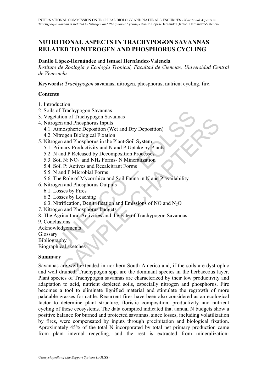 Nutritional Aspects in Trachypogon Savannas Related to Nitrogen and Phosphorus Cycling - Danilo López-Hernández ,Ismael Hernández-Valencia