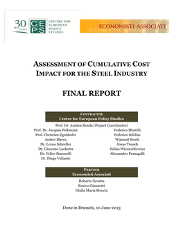 Assessment of Cumulative Cost Impact for the Steel Industry