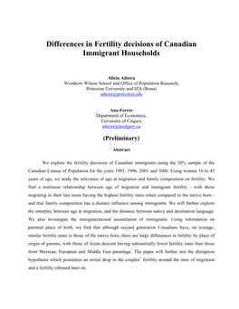 Differences in Fertility Decisions of Canadian Immigrant Households
