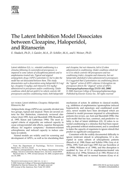The Latent Inhibition Model Dissociates Between Clozapine, Haloperidol, and Ritanserin E