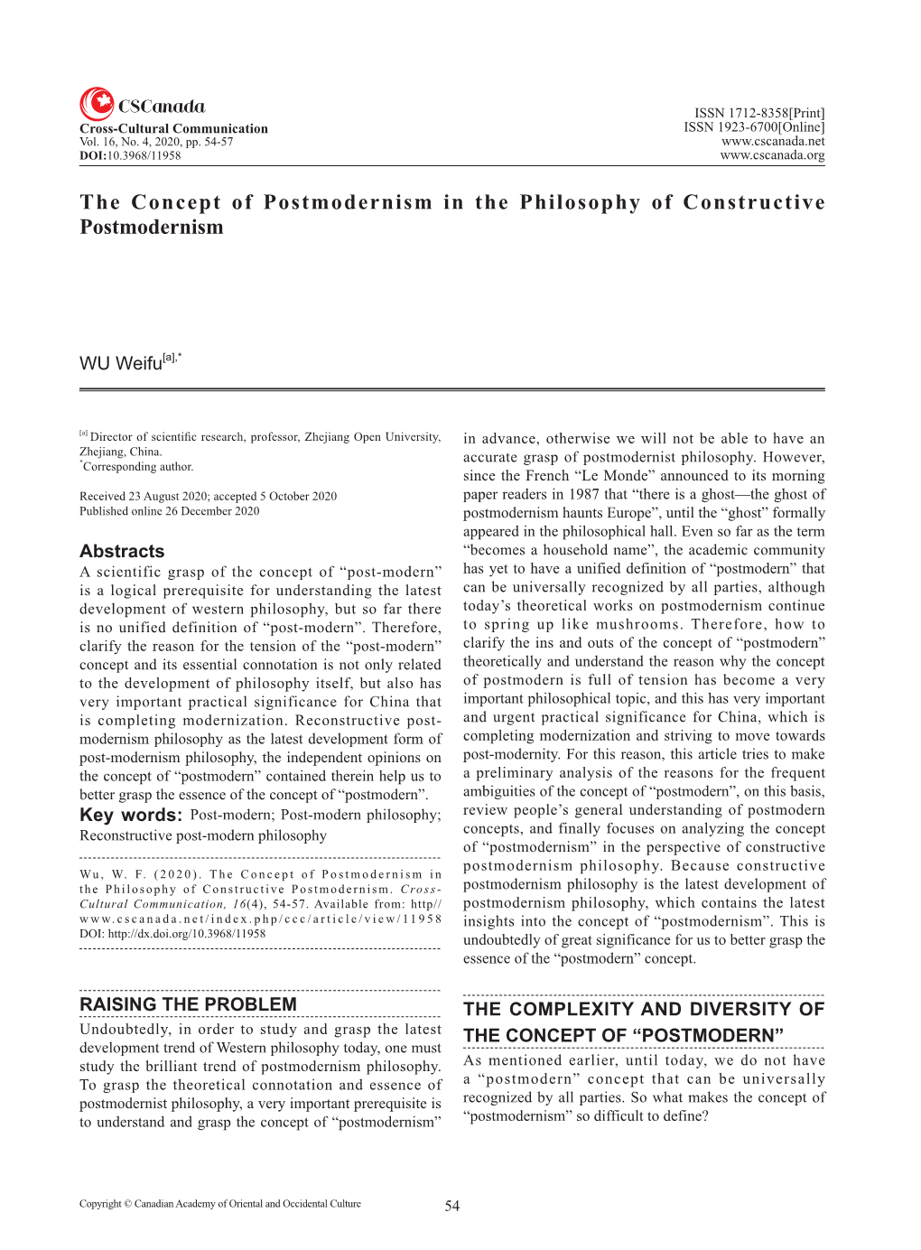 The Concept of Postmodernism in the Philosophy of Constructive Postmodernism