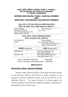 Before Shri Rajpal Yadav, Judicial Member and Shri Anil Chaturvedi, Accountant Member