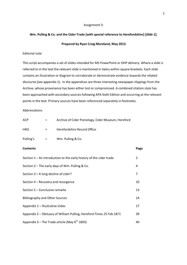 1 Assignment 3: Wm. Pulling & Co