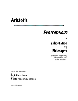 Aristotle, "Protrepticus" (Pdf)