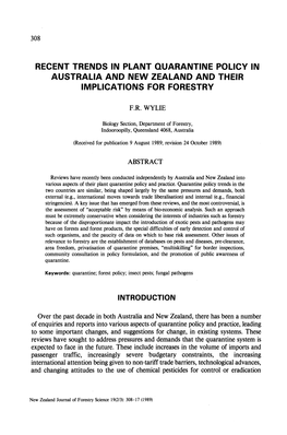 Recent Trends in Plant Quarantine Policy in Australia and New Zealand and Their Implications for Forestry