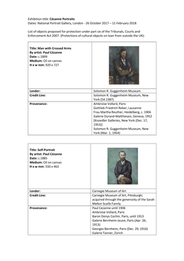 Exhibition Title: Cézanne Portraits Dates: National Portrait Gallery, London - 26 October 2017 – 11 February 2018