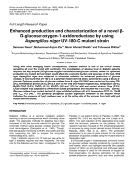 D-Glucose:Oxygen-1-Oxidoreductase by Using Aspergillus Niger UV-180-C Mutant Strain