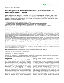 Clonal Dispersion of Acinetobacter Baumannii in an Intensive Care Unit Designed to Patients COVID-19