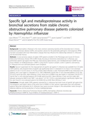 Specific Iga and Metalloproteinase Activity in Bronchial Secretions from Stable Chronic Obstructive Pulmonary Disease Patients C