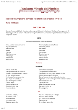 Vivaldi - Juditha Triumphans - Libretto