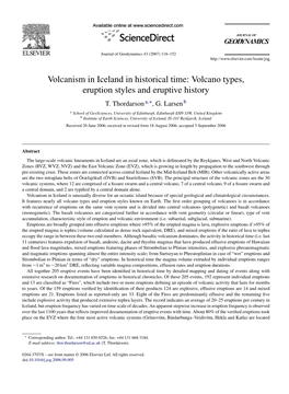 Volcanism in Iceland in Historical Time: Volcano Types, Eruption Styles and Eruptive History T