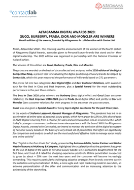 Altagamma Digital Awards 2020: Gucci, Burberry, Prada