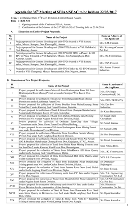 Agenda for 36 Meeting of SEIAA/SEAC to Be Held on 22/03