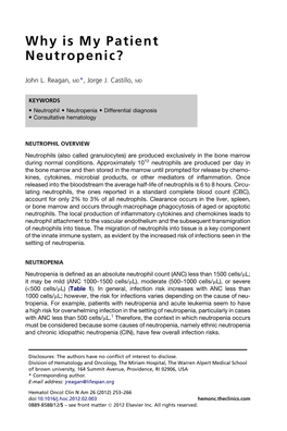 Why Is My Patient Neutropenic? 255