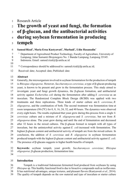 The Growth of Yeast and Fungi, the Formation of Β-Glucan, and the Antibacterial Activities During Soybean Fermentation in Produ