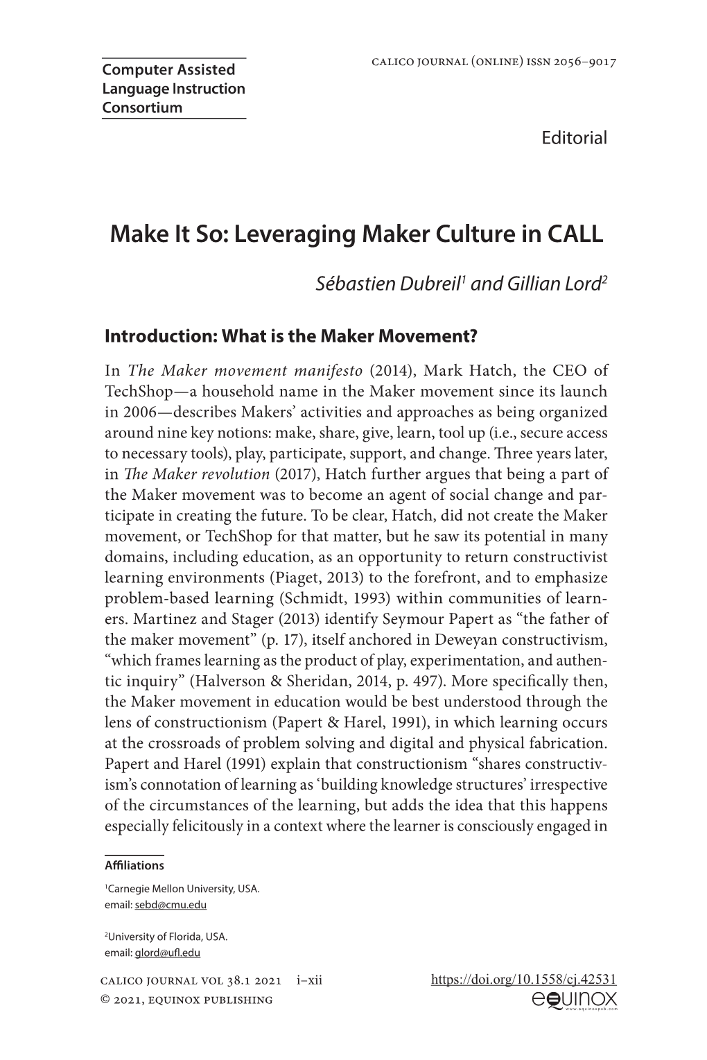 Leveraging Maker Culture in CALL