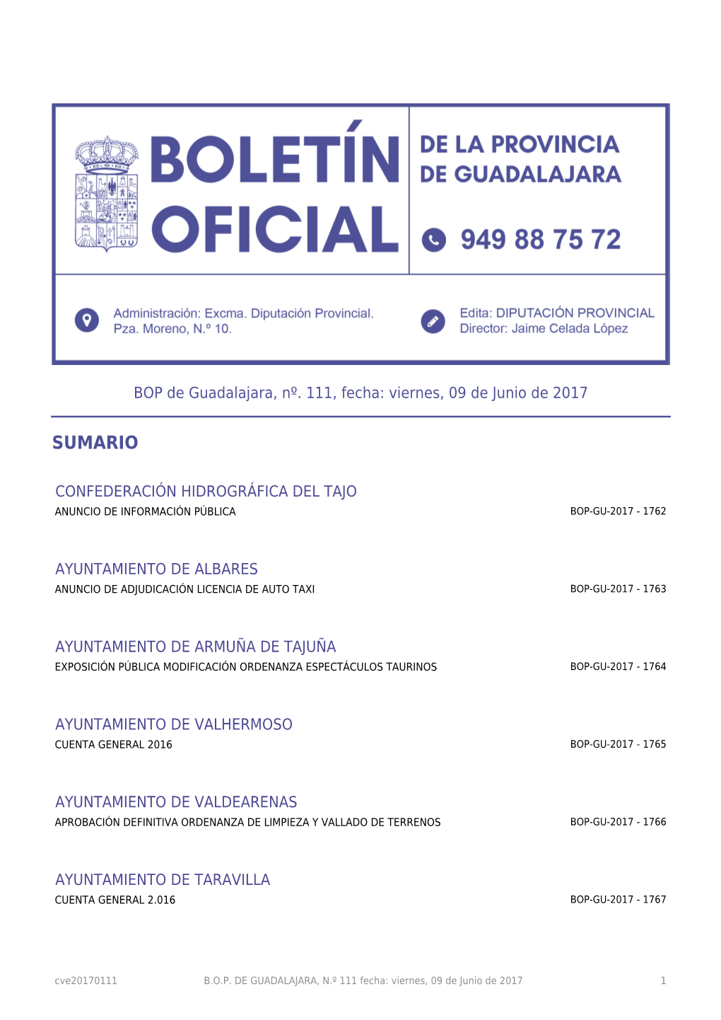 BOP De Guadalajara, Nº. 111, Fecha: Viernes, 09 De Junio De 2017