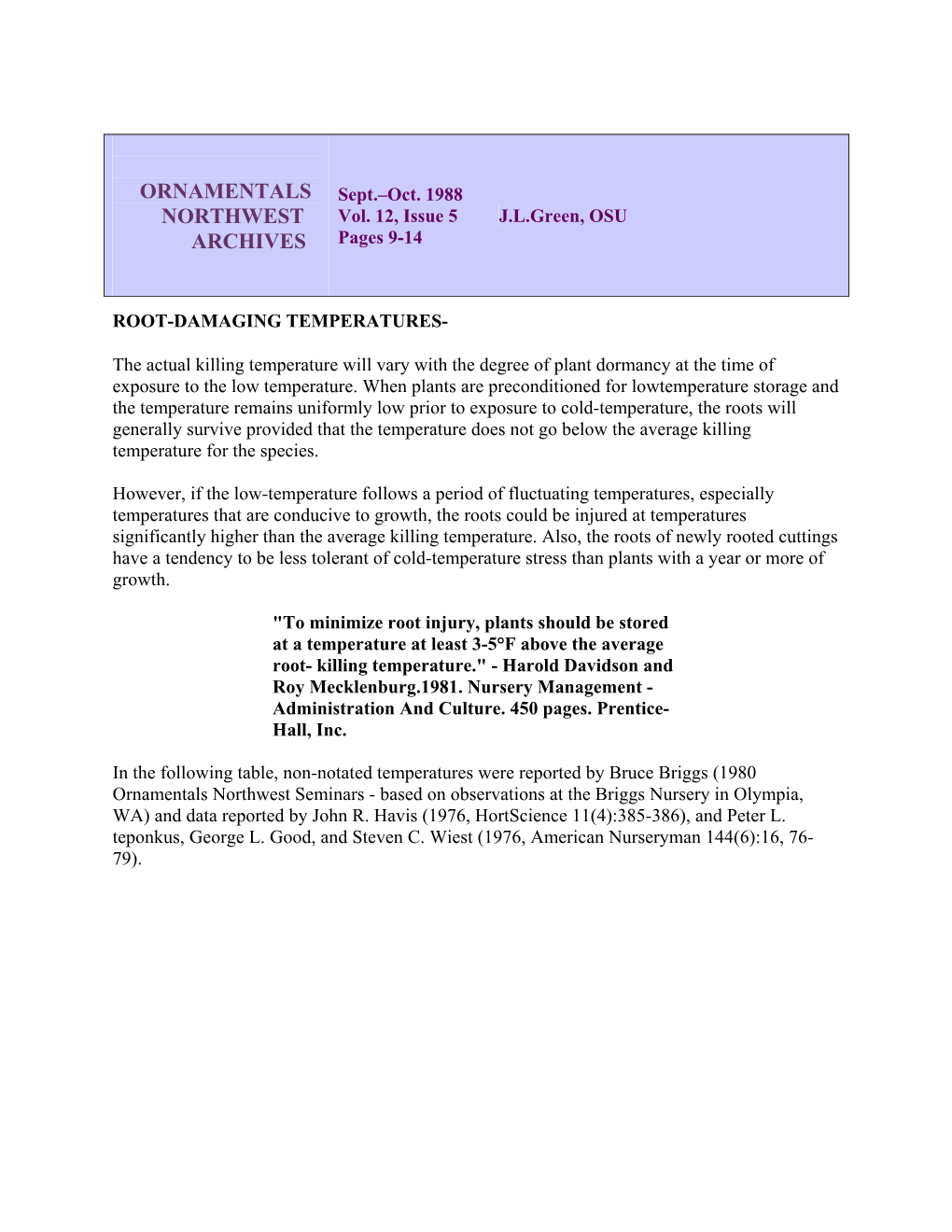 Root-Damaging Temperatures, Vol. 12, Issue 5