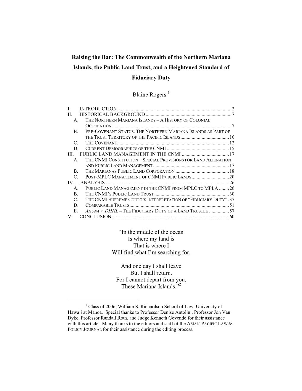 The Commonwealth of the Northern Mariana Islands, the Public Land Trust, and a Heightened Standard of Fiduciary Duty