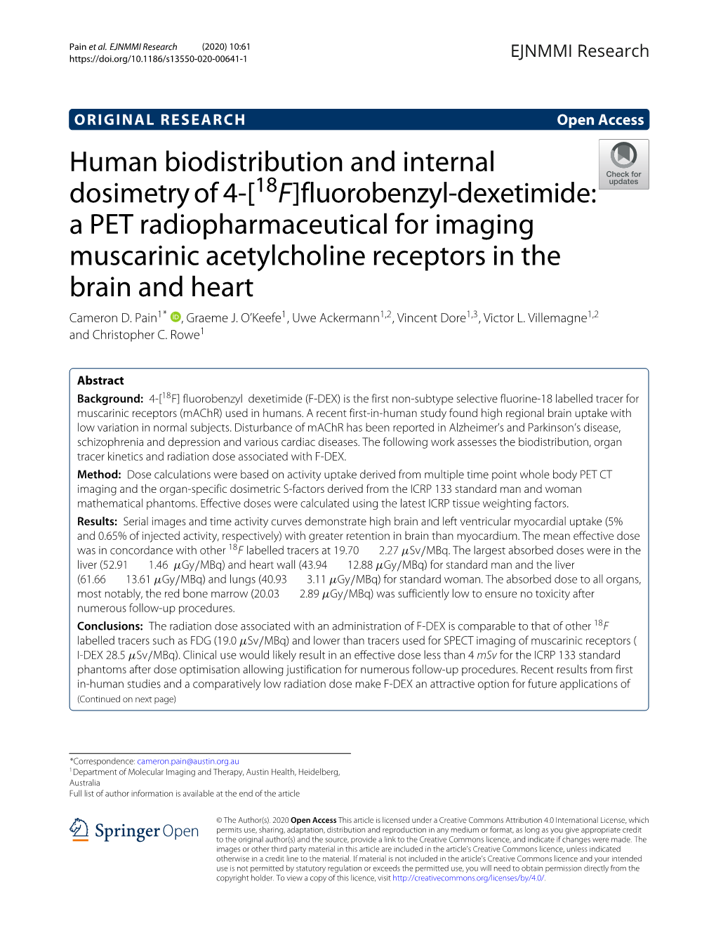 Human Biodistribution and Internal Dosimetry of 4-[ 18F]Fluorobenzyl