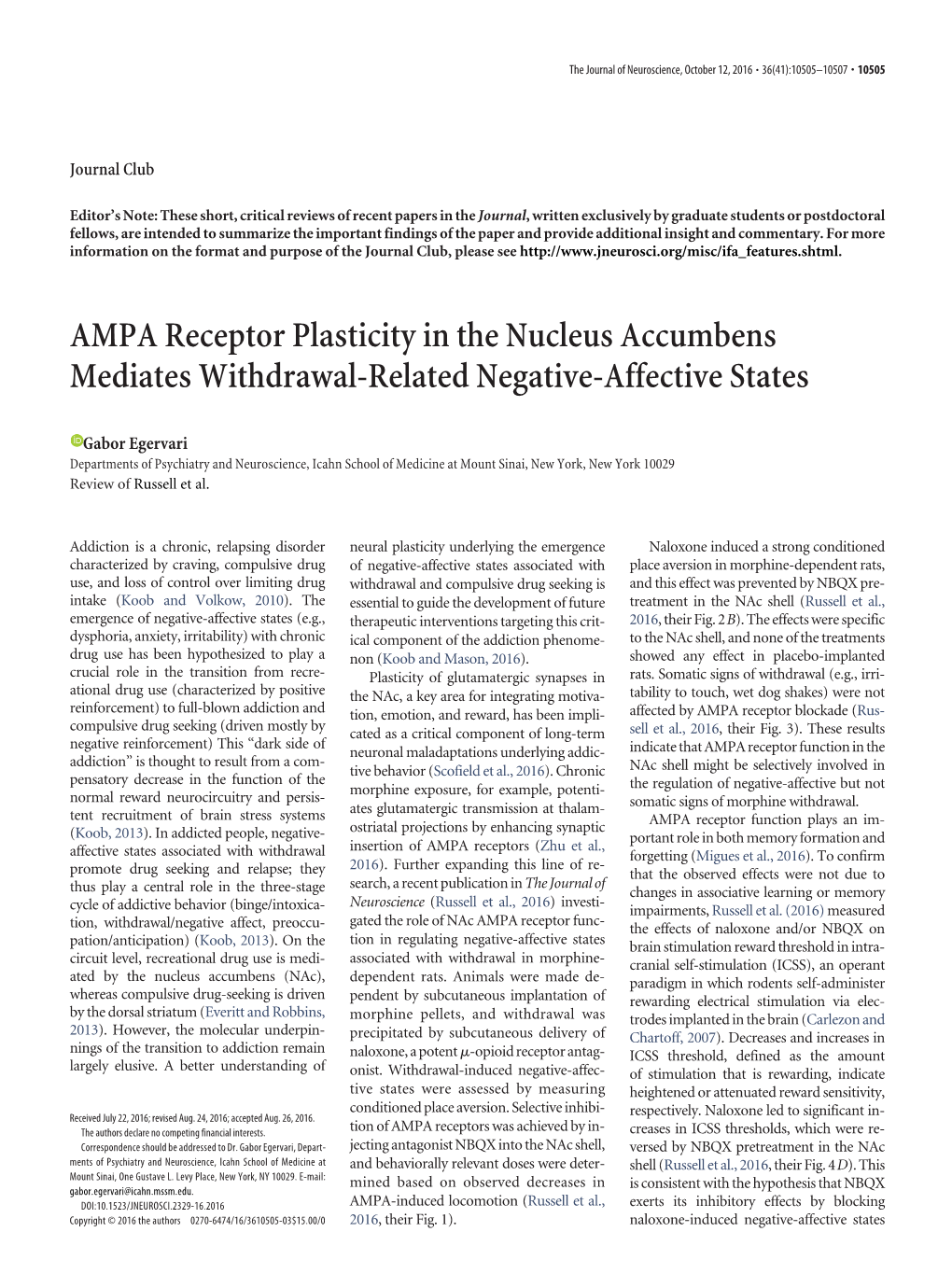 AMPA Receptor Plasticity in the Nucleus Accumbens Mediates Withdrawal-Related Negative-Affective States