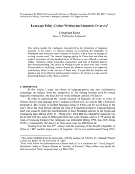 Language Policy, Dialect Writing and Linguistic Diversity Hongyuan Dong