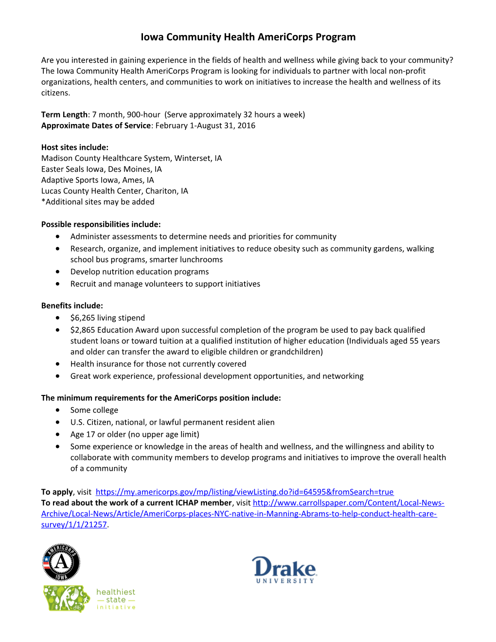 Iowa Community Health Americorps Program