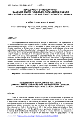 Development of Mosquitofish \(Gambusia Affinis Holbrooki