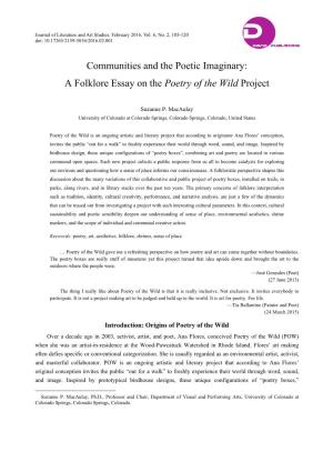 A Folklore Essay on the Poetry of the Wild Project