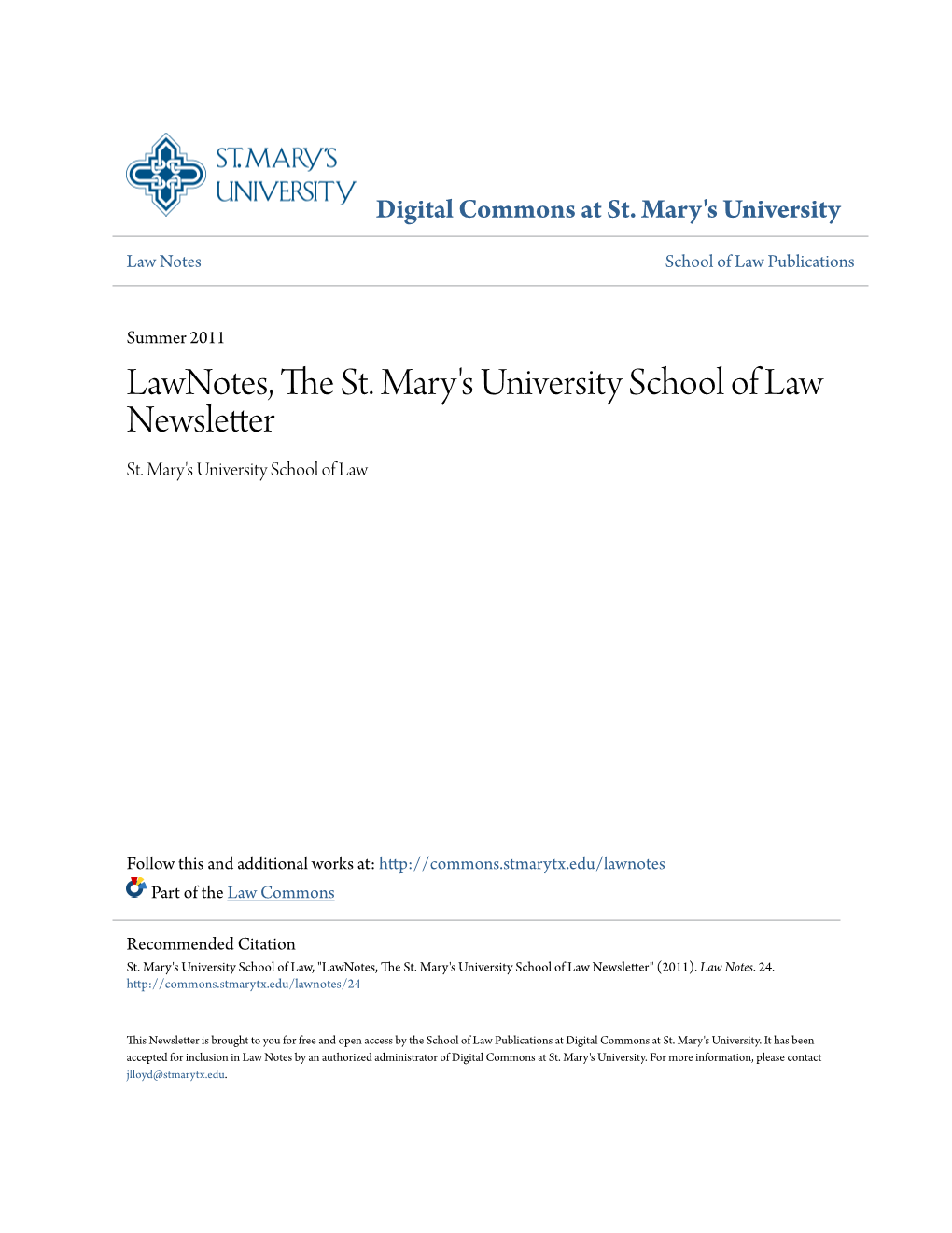 Lawnotes, the St. Mary's University School of Law Newsletter