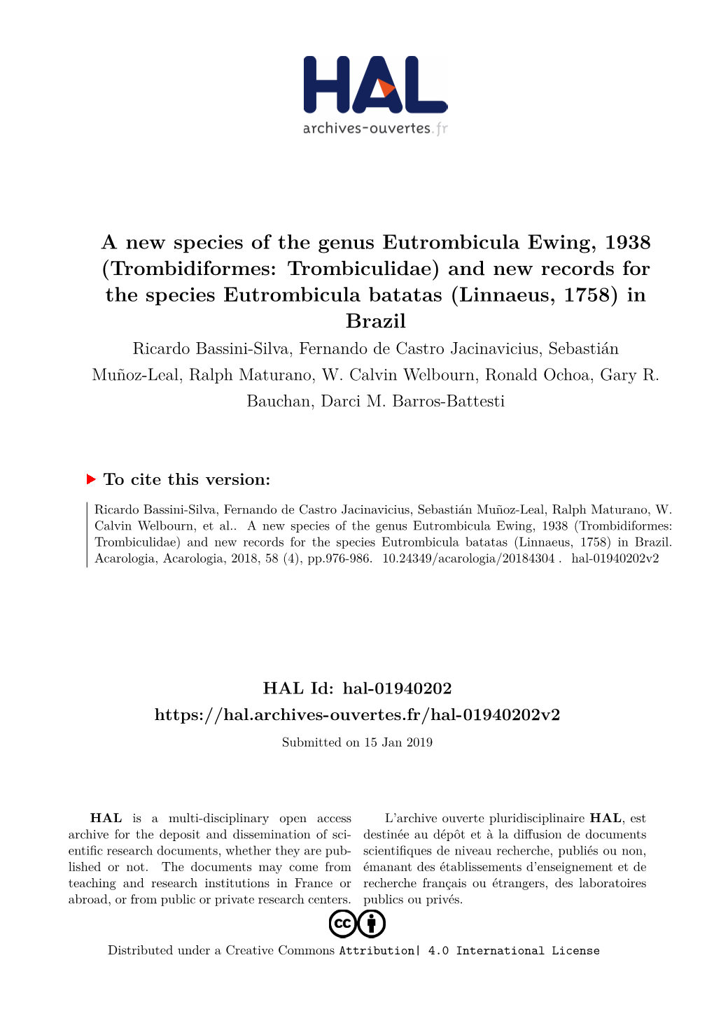 A New Species of the Genus Eutrombicula Ewing, 1938