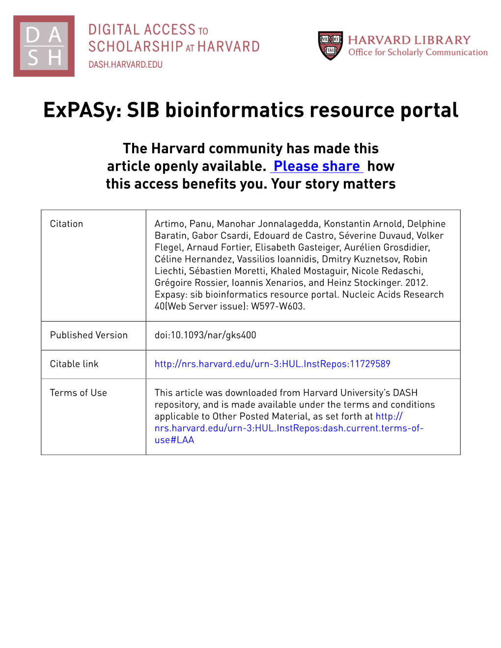 Expasy: SIB Bioinformatics Resource Portal