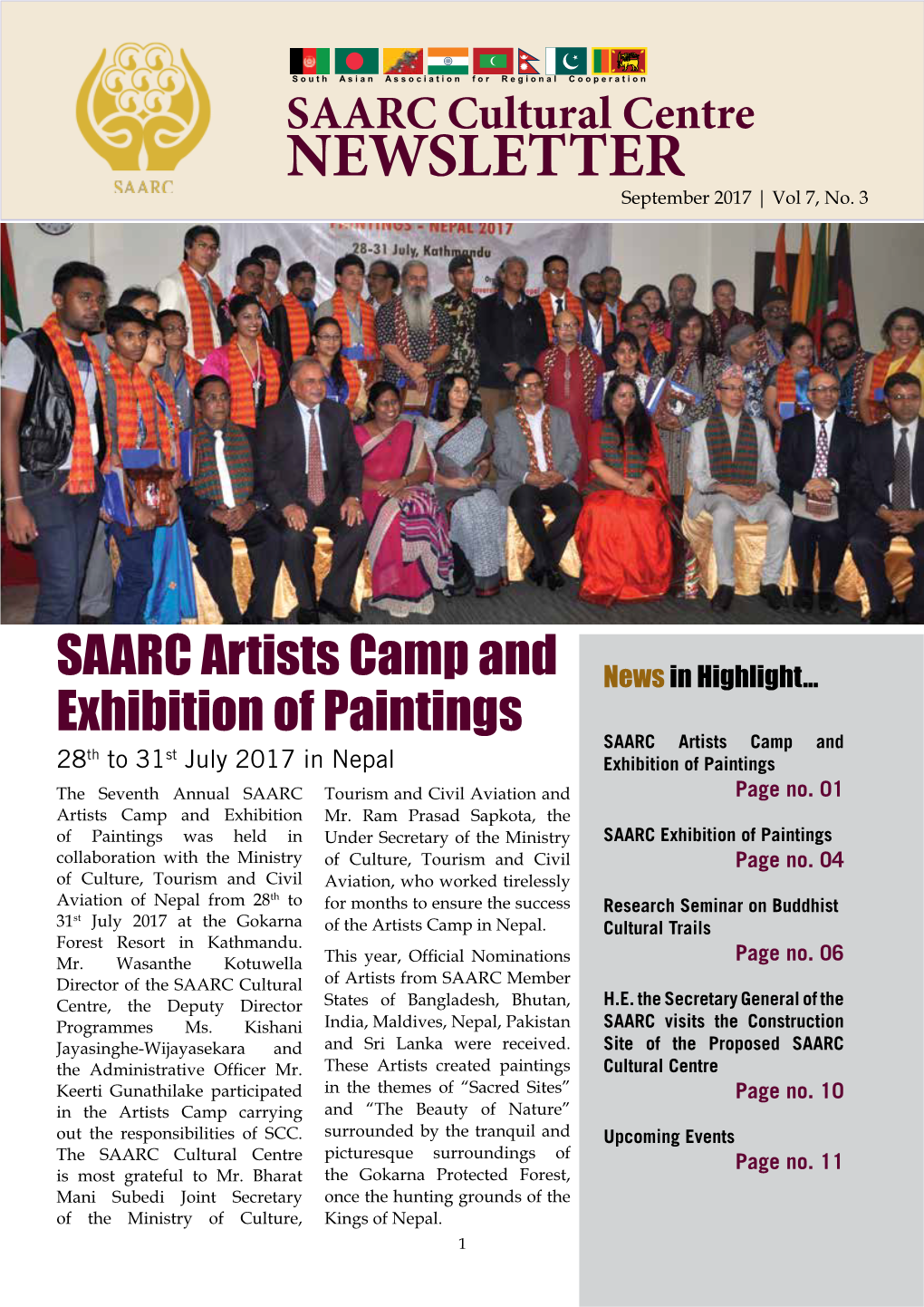 SAARC CULTURAL CENTRE SAARC Cultural Centre NEWSLETTER September 2017 | Vol 7, No