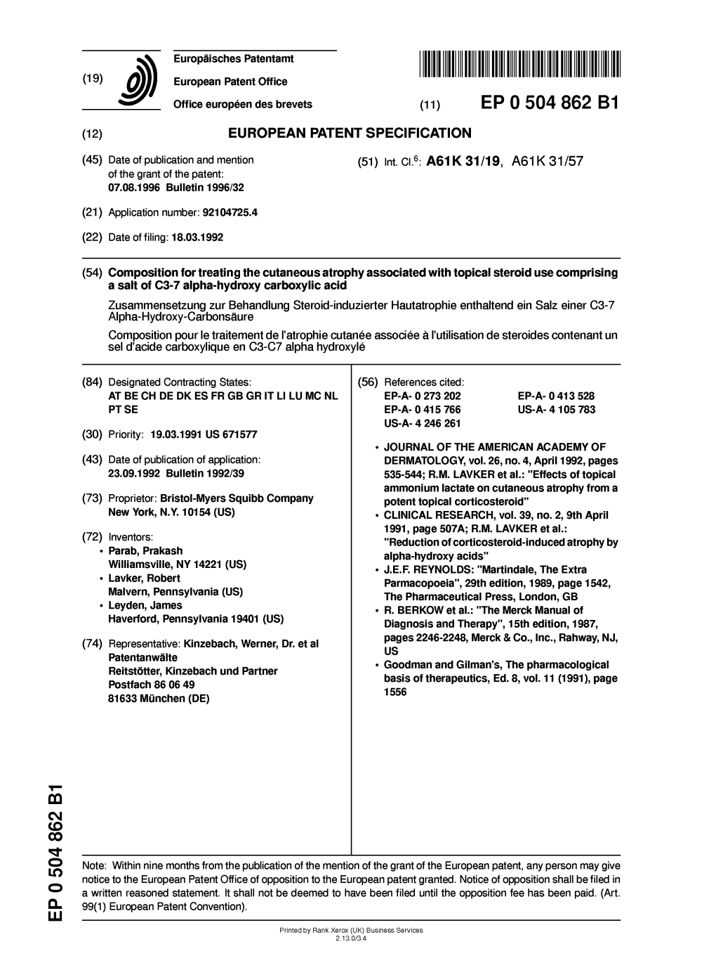 Composition for Treating the Cutaneous Atrophy Associated With