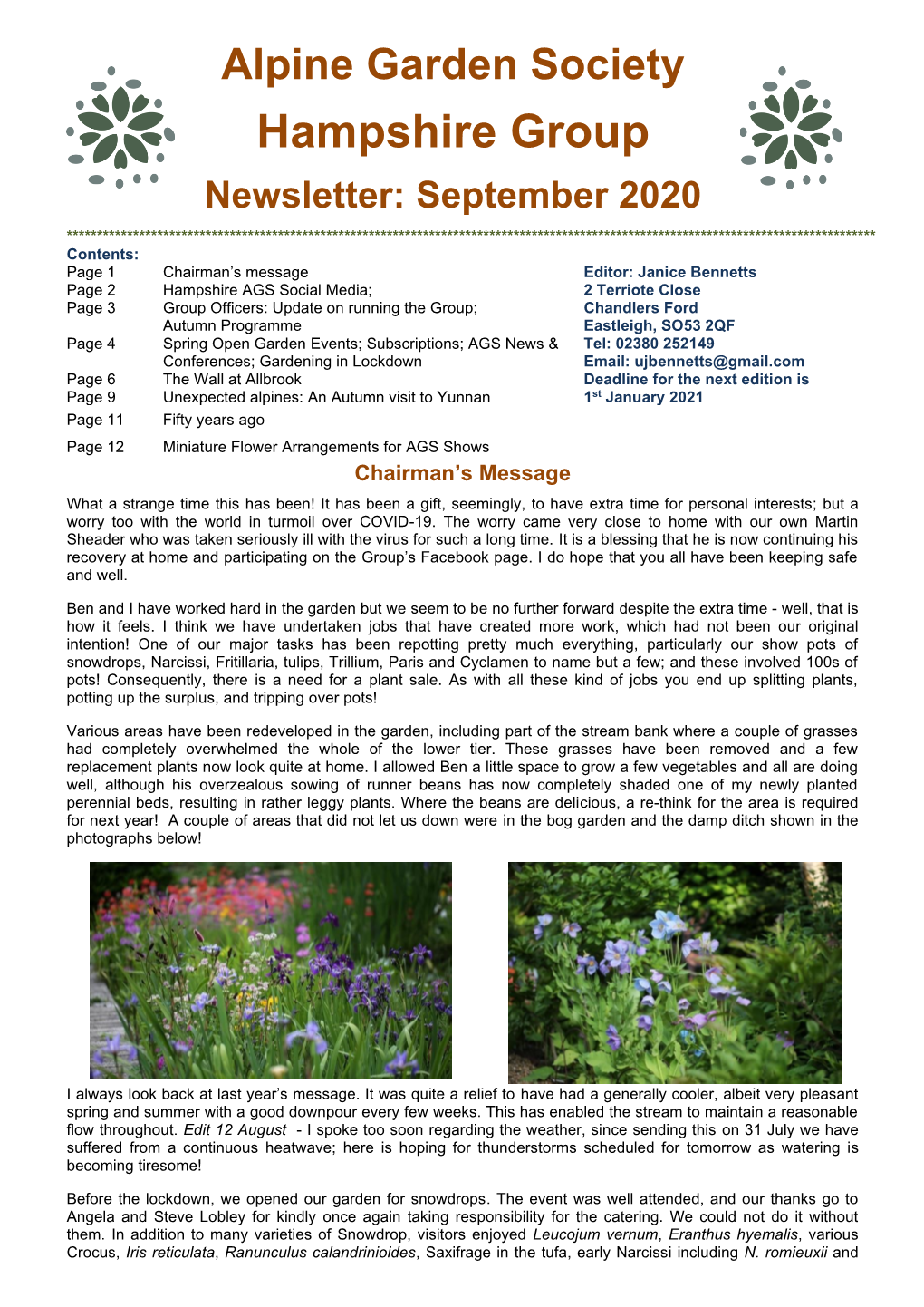 Hampshire AGS September 2020 Newsletter