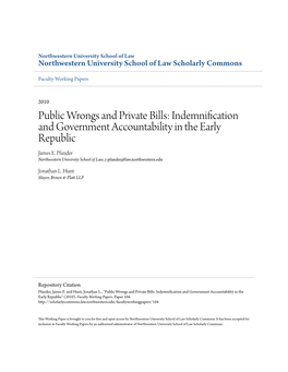 Public Wrongs and Private Bills: Indemnification and Government Accountability in the Early Republic James E