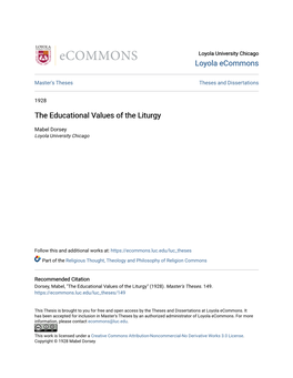 The Educational Values of the Liturgy