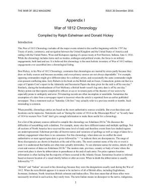 Appendix I War of 1812 Chronology