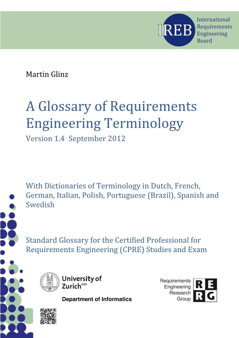 A Glossary of Requirements Engineering Terminology Version 1.4 September 2012