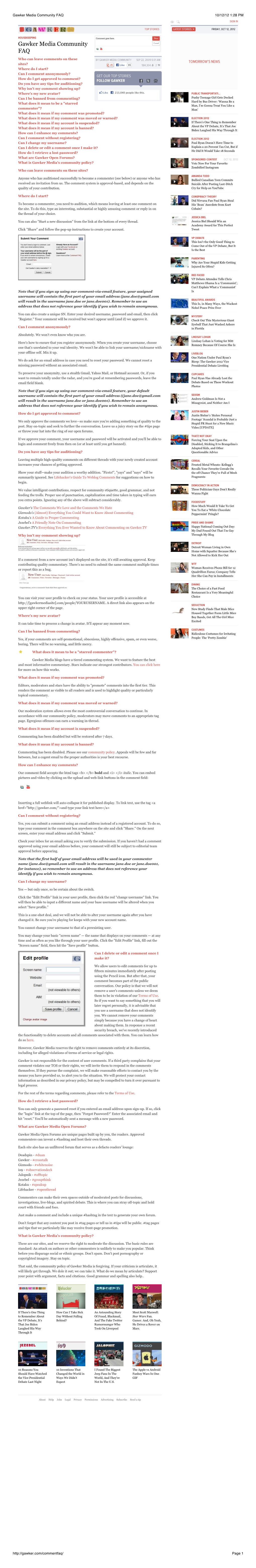 Gawker Media Community FAQ 10/12/12 1:28 PM SIGN IN