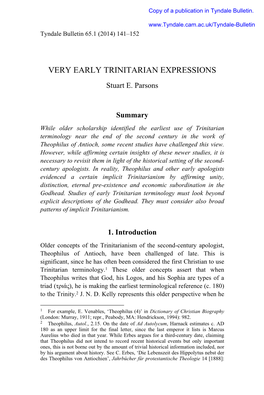 VERY EARLY TRINITARIAN EXPRESSIONS Stuart E