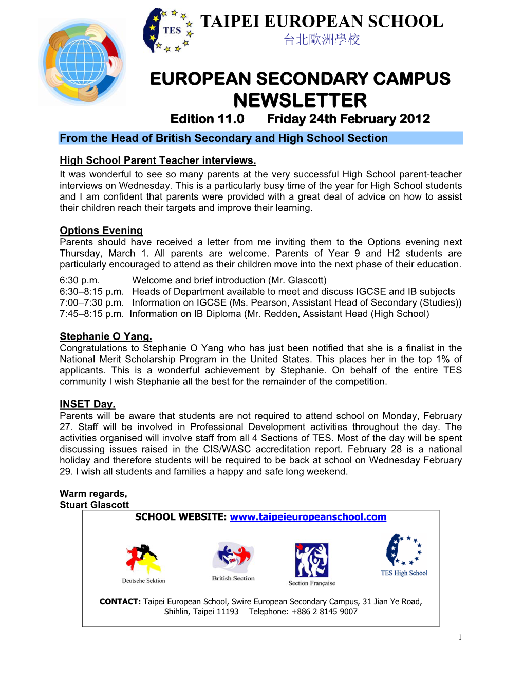 NEWSLETTER Edition 11.0 Friday 24Th February 2012